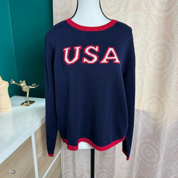 Falls Creek Sweaters - Falls Creek VTG Y2K USA Cotton Navy Knit Sweater Red White Blue Patriotic